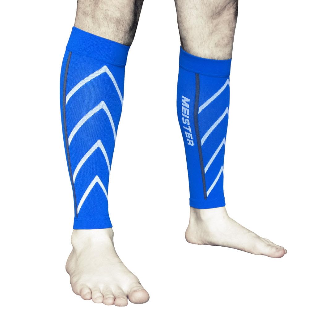 Meister Graduated 20-25mmHg Compression Running Leg Sleeves for Shin Splints (Pair) - Blue - X-Large, XL