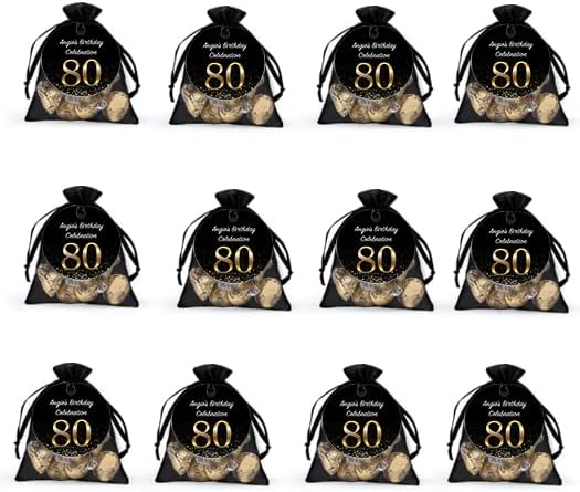 WH Candy 12ct Personalized 80th Birthday Party Favors for Guests Kisses in Organza Bags (12 Count) - Birthday Party Supplies