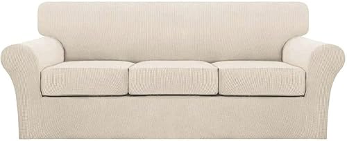 Miniatura 29 de Turquoize Fundas de sofá de 4 piezas para sofá de 3 cojines, funda de sofá suave para perros, fundas de sofá lavables con 3 fundas de cojín Biscotti