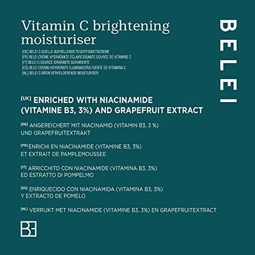 Amazon Brand - Belei - Vitamin C Brightening Moisturiser, 90.5% natural ingredients, vegan, 50 ml