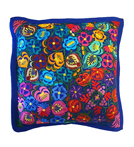 ALKIMIA INC Mexican Handmade Pillow Cover Chiapas Embroidery (Blue)