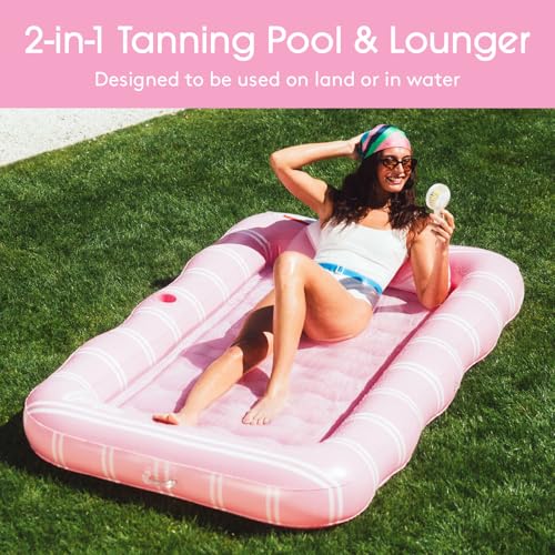 FUNBOY and Barbie Tanning Pool Lounger Float, XL 72'' x 48'' Pool Float with Custom Pillow and Large Cup Holder, Perfect for Pool or Backyard