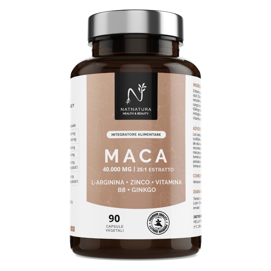 Maca 25:1 con L-arginina, ginkgo, zinco e vitamina B6 in 90 capsule vegane