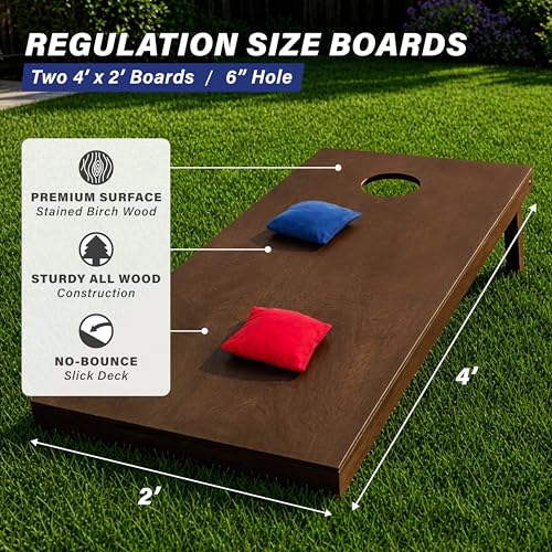 Image of GoSports 4 ft x 2 ft Regulation Size Wooden Cornhole Boards Set with Dark Brown Finish - Includes Carrying Case