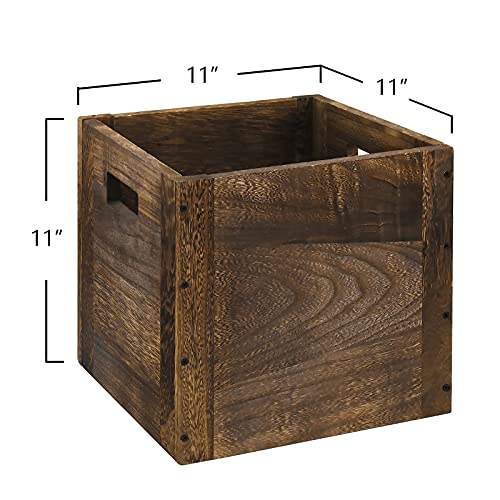 Wood Decorative Storage Cube Boxes With Handles, Rustic Brown Large Storage Baskets For Shelves, Stackable Cube Containers Organizing Bins For Toy, Clothes, Books, Office, 11” X 11” X 11” #TOP6