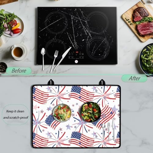 Image of Poceacles 4th of July Stove Cover for Stovetop, Induction Electric Stove Top Protector Oil Resistant Heat Resistant Washer Dryer Top Mat, 29 inch x 21 inch, American Flag Fireworks Star Pattern