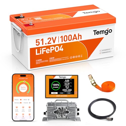 48V (51.2V) 100Ah LiFePO4 Lithium Golf Cart Battery, Complete Upgrade Kit with Charger, LCD Display & App, Built-in 200A BMS, Max 10.24kW Power Output