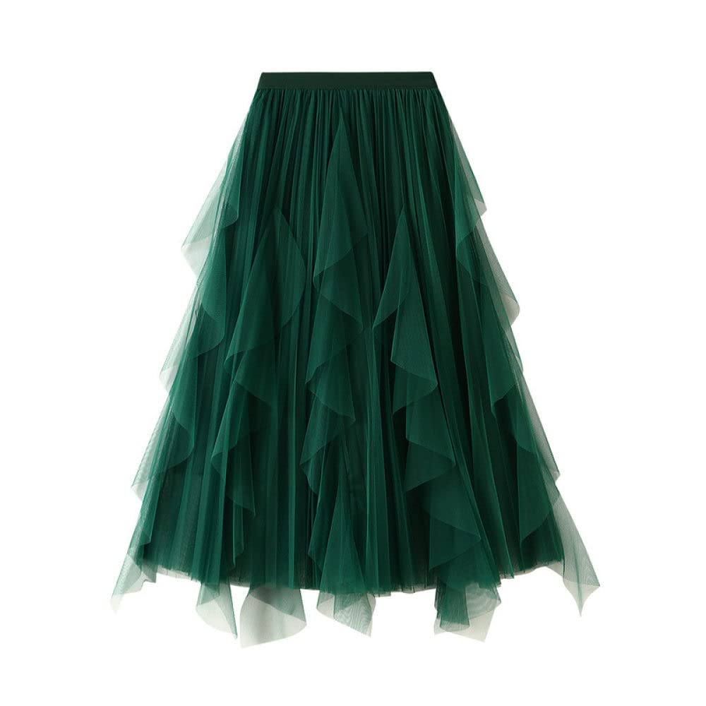 Faldas para Mujer Cintura Elástica,Faldas Maxi para Mujer Cintura Elástica Volantes De Malla Fluida Falda Blanca De Invierno Faldas Plisadas Falda De Talle Alto(Green One Size)