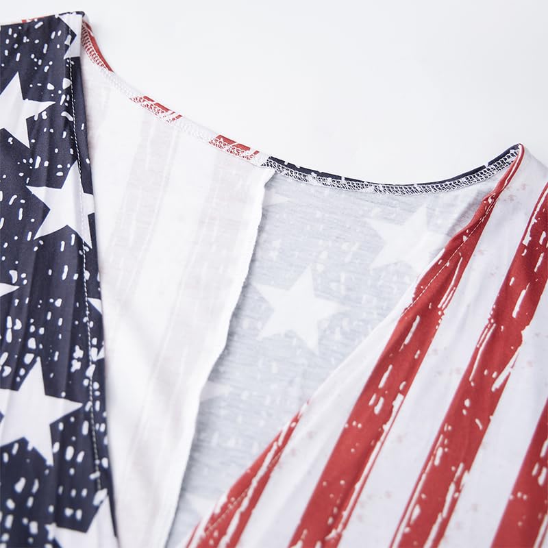 4th of July Mommy and Me Outfits American Flag Kimono Cardigan Stripe Star Print Swimsuit Cover Up4