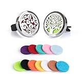 2PCS Auzer Car Fragrance Diffuser Vent Clip Car Air Freshener Perfume Clamp Aromatherapy Essential Oil Diffuser Stainless Steel Locket with Vent Clip and 12 Oil Refill Pads(Tree of life + Clouds)