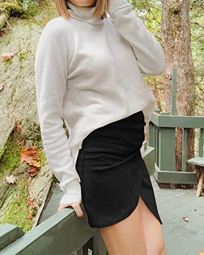 Image of MANGOPOP Womens Basic High Waist Bodycon Mini Suede Skirt, Black Suede, Large