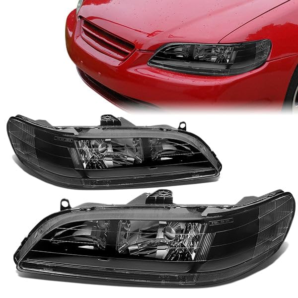 Headlight Assembly Compatible with Honda Accord 1998-2002 Black Housing Clear Corner Left Right Headlamp Set 33101S84A01 33151S84A01 33101S84A02 33151S84A02