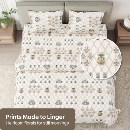 Image of Haus & Kinder Double Bed Bedsheet for Queen Size Bed, Queen Size Bed Sheet with 2 Pillow Covers 90 Inch x 100 Inch | Premium Soft & Silky Pure Cotton 186 TC Double Bedsheet | Secret Garden
