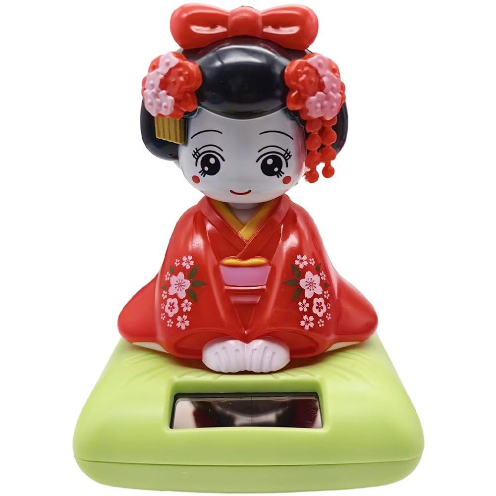 Hrippy Solar Powered Shaking Head Figure Japanese Kokeshi Figurines Dashboard Dancing Figures Car Accessories Interior