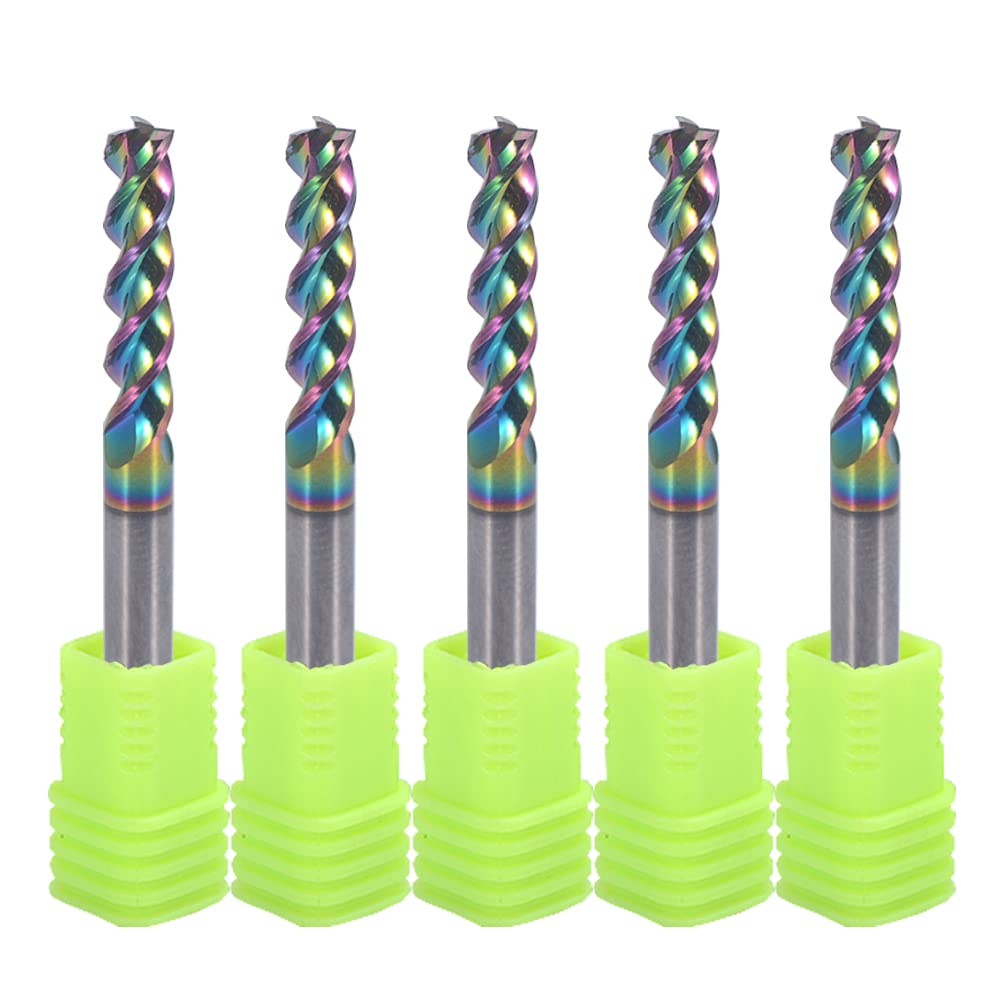 4mm Hartmetall-quadratische Endfräse für Aluminiumkupferanwendungen, 3-Flöte, 4mm Schneiddurchmesser, 4mm Schaft, DLC-Beschichtung, CNC-Fräserbits, Endfräserbits, U-Type Design, 5-Pack (4 x 4 x 17mm)