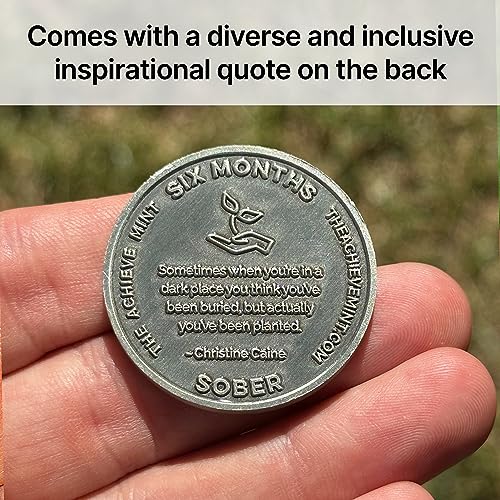 Image of The Achieve Mint 6 Months Sober Token | Six Months Sobriety Chip | Non-AA, Non-Religious Medallions for Men and Women Celebrating Sobriety