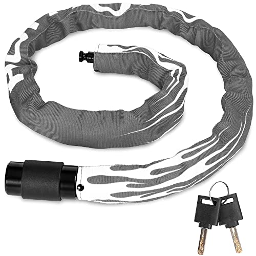 Bike Lock with Key, 100cm Length Bicycle Lock, Bike Locks High Security, 360 Rotatable Lock Head with Waterproof Keyhole Cover, Chain Lock for E Bike/Motorcycle/Door/Gate/Fence Grey
