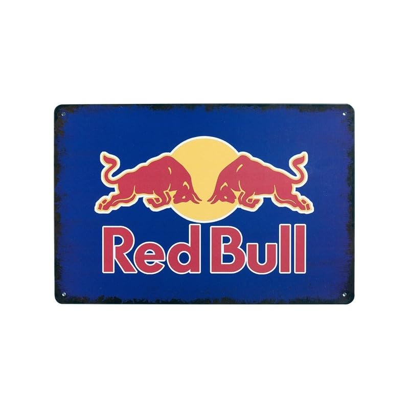 Image of Eazywagon Decorative Retro Metal Signs Wall Plate - 12x8 Inch (Red Bull) | Weatherproof Vintage Metal Sign Plate for Cafe, Home, Bar, Garage | Decorative Wall Hanging Sign Board