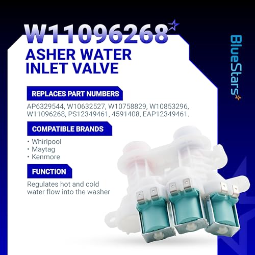 Image of BlueStars W11096268 W11220230 Washer Water Inlet Valve - Compatible For Whirlpool Kenmore Washers - Replaces W10632527 W10758829 W10853296 W11096268 AP6329544 (120V 60Hz)