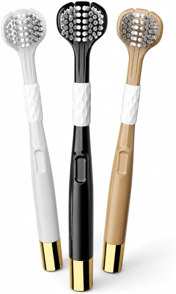 OralGos 3-Sided Toothbrush Set for Adults | Extra Soft Spiral Bristles, Non-Slip Handle