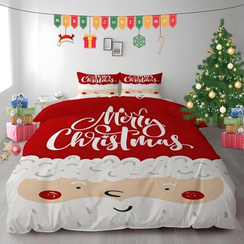 布団カバー ダブル クリスマス|マイクロファイバー 掛け布団カバー 190x210 +枕カバー 2枚 3点セット|吸汗速乾・防静電気・洗濯耐久|肌ざわり最高 アニメのサンタ なプリントデザイン PH1366