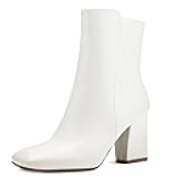 Women's Ankle Boots Square Toe Side Zipper GoGo Boots Chunky Block Heel Mid Calf Low Heeled Short Booties