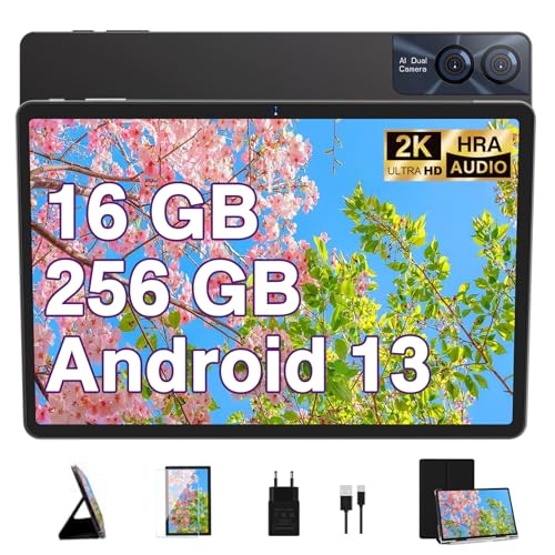 2024 Tablette Tactile 11 Pouces Android 13 16GB RAM+256GB ROM+TF 1TB, 2K Écran 2000*1200, Octa-Core, 8600mAh, WiFi 5G, GPS, BT 5.0, 13MP+5MP, Corps en Métal, avec Cas,...