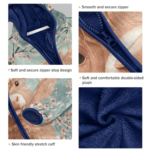 Highland Cow Cherry Blossom Toddler Fleece Jacket Girl Boys Hooded Fleece Jacket Coat Warm Outwear Zip-up 3-10T3