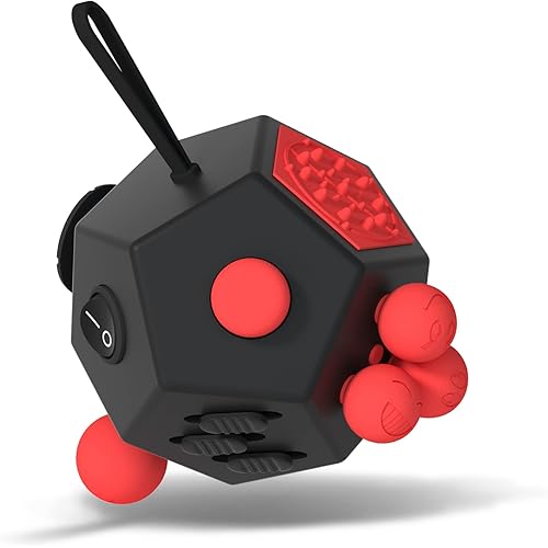 Fidget Dodecagon –12-Side Fidget Toys Cube Relieves Stress and Anxiety Anti Depression Focus Travel Toy Cube for Children and Adults Stocking Stuffers Gifts Idea (A4 Black red)
