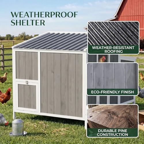 Image of PawHut Chicken Coop, Wooden Poultry Hutch for 4-6 Hens, Outdoor Hen House with Nesting Box, Weatherproof Roof and Removable Tray for Backyard, 49.2 inch x 39 inch x 40 inch, Gray