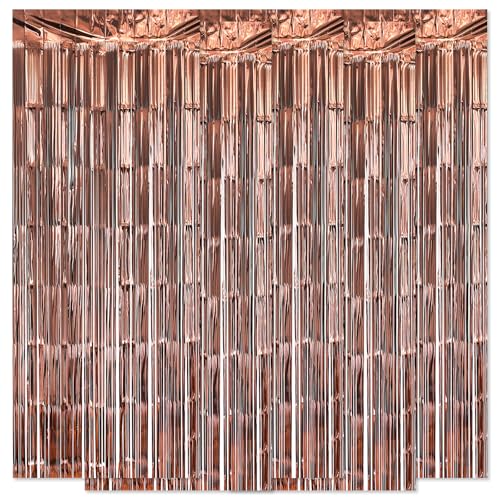 Image of 5 Pack Brown Fringe Backdrop 3.2ft x 8.2ft Silver Foil Fringe Curtains Party Tinsel Curtain Backdrop Streamers for Birthday Party Decoration Wedding Christmas Decoration (Brown)