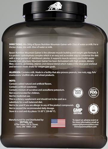 Image of Byson Nutrition Mountain Ultimate Mass Gainer | Premium Lean Gainer | High Calorie Drink | Bulk Weight Gain | 1116 Calories | 45g Protein | 3g Creatine | 900mg Glutamine (7lbs, Americano Cafe Mocha)