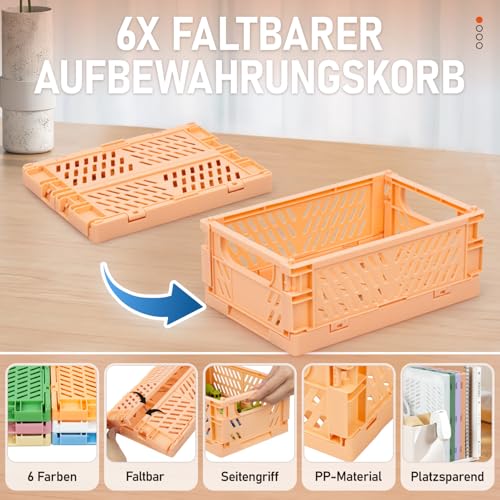 iHomara 6X Faltbarer Aufbewahrungskorb, Stabiler Klappkorb (15*9.8*5.7cm), Multifunktionaler Aufbewahrungsbox Organisation für Schrank, Bücherregal, Badezimmer, Schlafzimmer, Küche