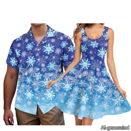 Image of Dreaweet Summer Dresses for Women A-Line Sleeveless Flowy Sun Dresses,Men's Casual Button-Down Shirts,Couple Matching Outfits