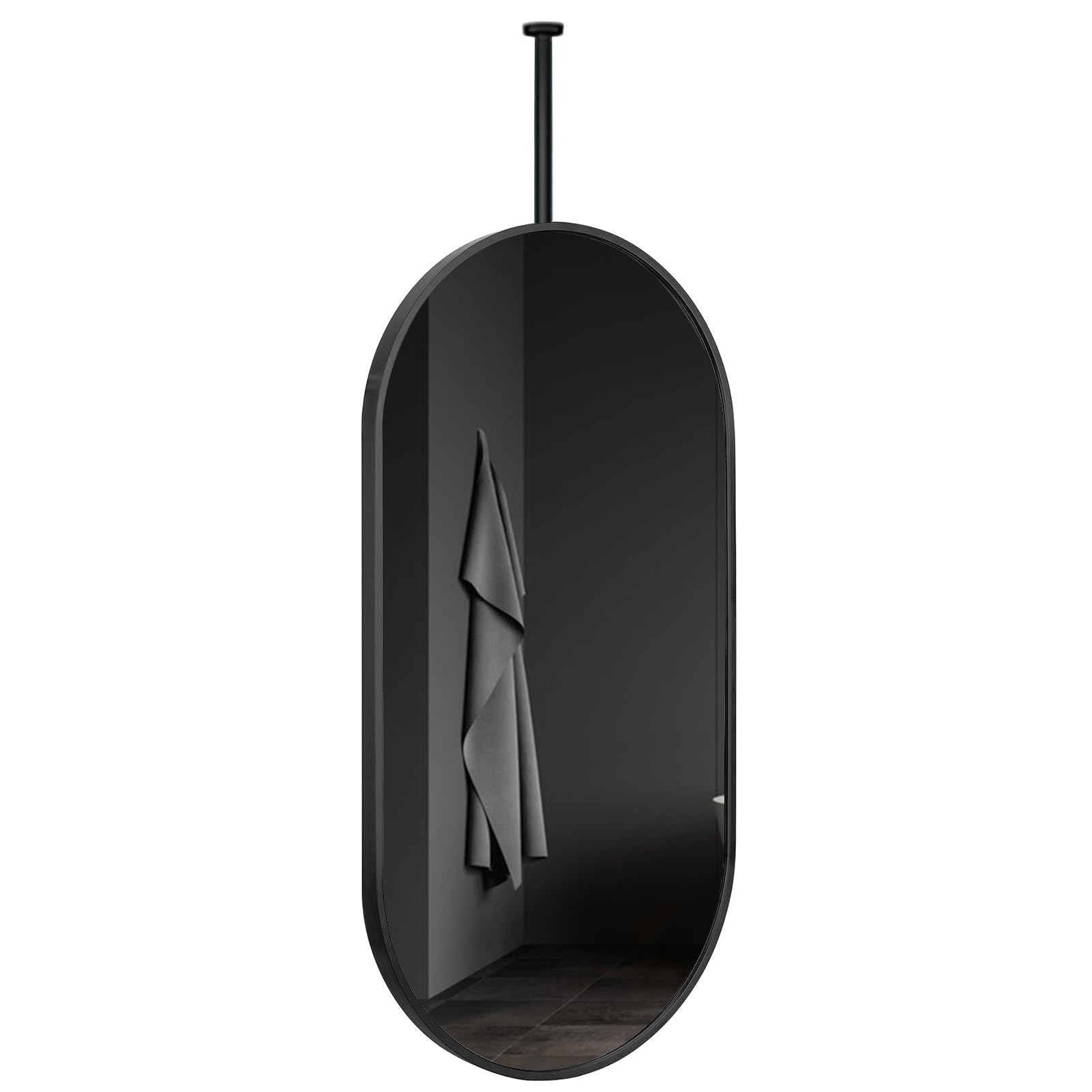 FGXHHS Modern Oval Mirror for Ceiling Hanging, Black Metal Frame Bathroom Vanity Make-up Shaving Home or Hotel Decor - Customizable Boom (Size : 40cmx70cm)