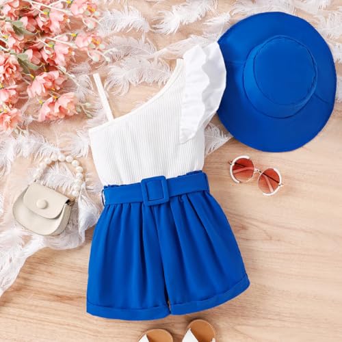 Image of Bold N Elegant Girls Uptown One Shoulder Top and Shorts with Belt and Hat Trendy 4 Piece Coords Set for 3 to 7 Year Girls Party Dress Outfit