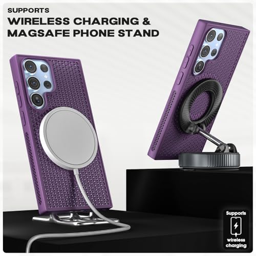 Image of Pikkme Back Cover for Samsung Galaxy S23 Ultra 5G | Honeycomb Cooling Design | Silicone Heat Dissipation | Mag-Safe Compatible | Shockproof Camera Protection Bumper Case (Purple)