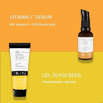 Deconstruct Sun Protect Duo | 10% Vitamin C Face Serum (30 ml) + Gel Sunscreen (50 g) (Pack of 2)