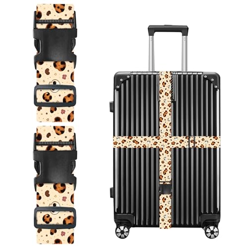 Image of Nuxovilar Luggage Straps Set for Suitcase 1.96x71in Polyester | Cargo Strap Travel Belt Security Buckle Band Student Travel Bus Stop Short Trip (Skull and Cookie)
