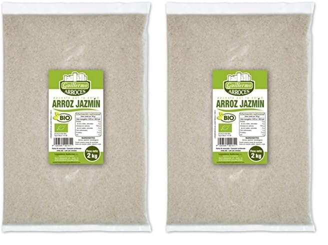 Guillermo | Arroz jazmín blanco BIO - Bolsa 2kg. | 100% ecológico | Efecto saciante | Fuente de fósforo y potasio | Se cocina a fuego lento hasta que se evapore el agua (Paquete de 2)