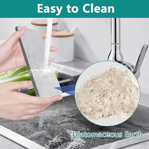 4 Stück Wasserabsorbierendes Steintablett für Spüle, Kieselgur Untersetzer, Sofort Schnell Trockenmatte für die Küchentheke, rutschfeste Diatomit Mundwasserbecher-Untersetzer für Schwämme, Bürsten 5