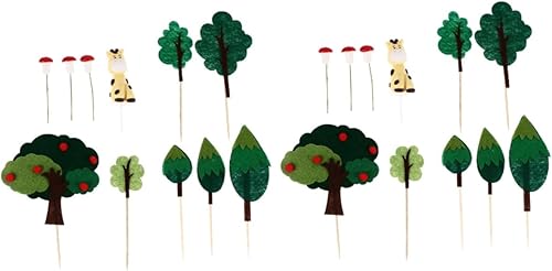 Miniatura 1 de 2 juegos de decoración de fieltro para tartas de bosque, decoración de cupcakes, decoración de pasteles, decoraciones verdes, decoración de animales