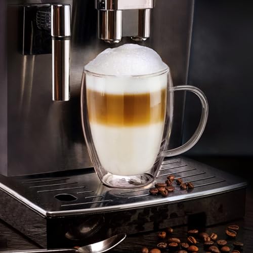 Creano doppelwandiges Thermoglas mit Henkel 250ml, großes Doppelwandglas aus Borosilikatglas, Kaffeegläser, Teegläser, 6er Set