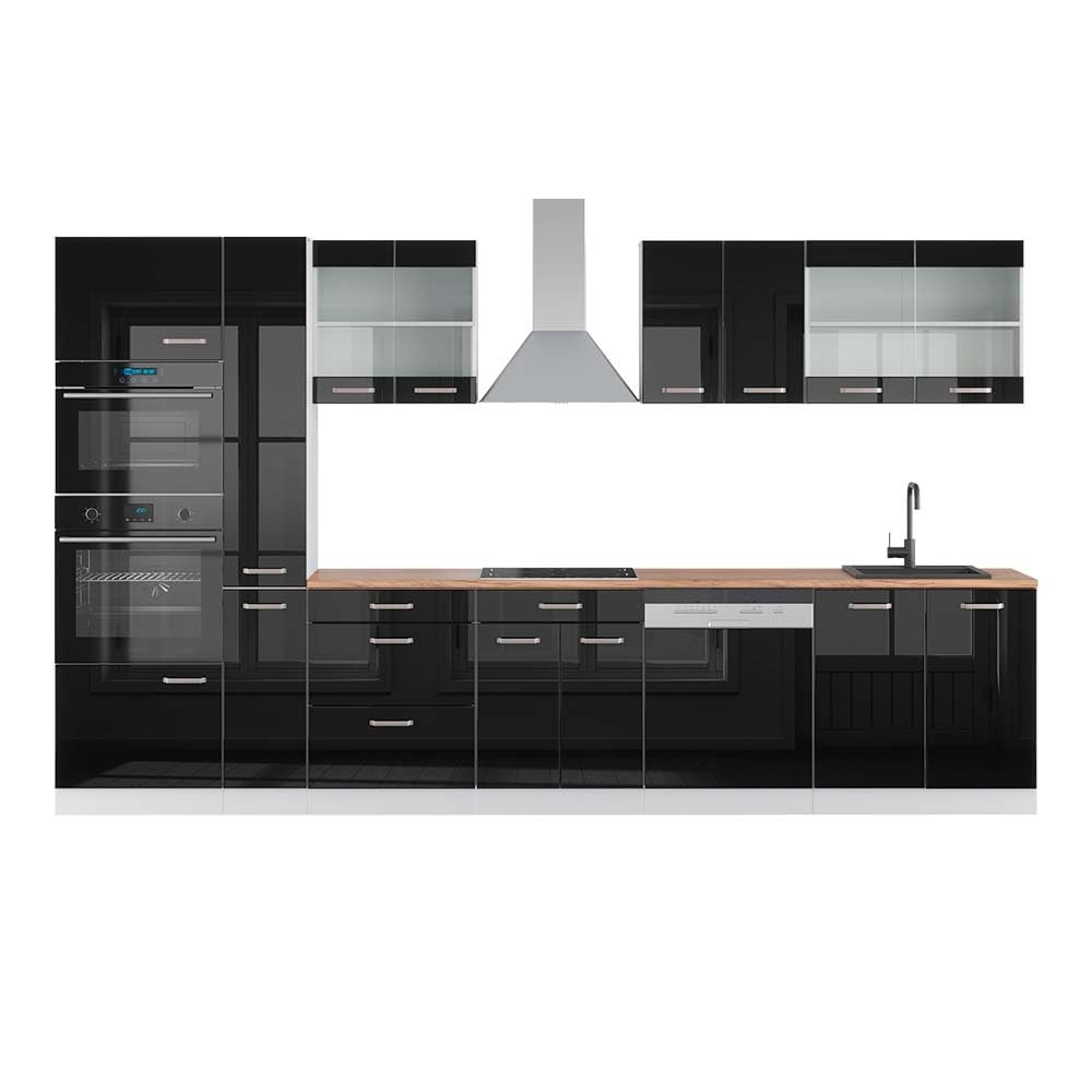 Vicco Cucina componibile R-Line, Nero lucido/bianco, 350 cm