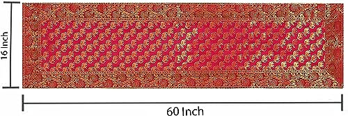 Image of Living Room Decor Handmade Banarasi Silk Table Runner for Center /Dining Table (16 x 60 Inches) (Heavy Zari Brocade ) (Pink)