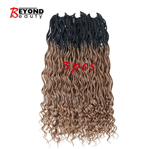 Goddess Box Braids Crochet Braids Hair with Curly ends Synthetic Kanekalon Fiber Braiding Hair 24 Inch (3pcs, 1B-27)