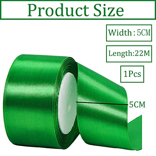 50mm Wide Thick Green Ribbon for Gift Wrapping,22m 2Inch Large Fabric Satin Ribbon Green Bow for Gift Wrapping,Ribbons for Crafting,Hair,Bouquets,Wedding Car,Presents,Cake,Christmas Decorations - Image 2