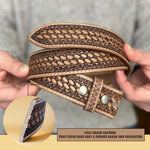 DANIEL'S ARTPLANET Western Leather Belt Strap for Men Handmade Cowboy Full Grain One Piece Leather Engraved Tooled 1.5”4