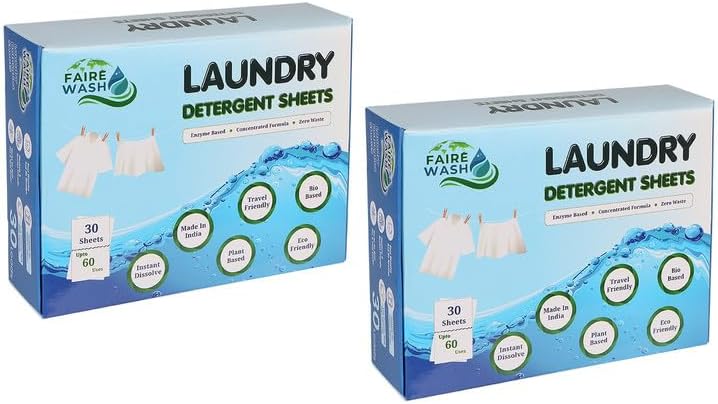 Laundry Detergent Sheet (60 Sheets for 120 Washes) | Plant-Based, Biodegradable Detergent | Enzyme Based Formula | 1 Sheet = 2 Washes | Tough Stain Removal | Mess-Free Laundry