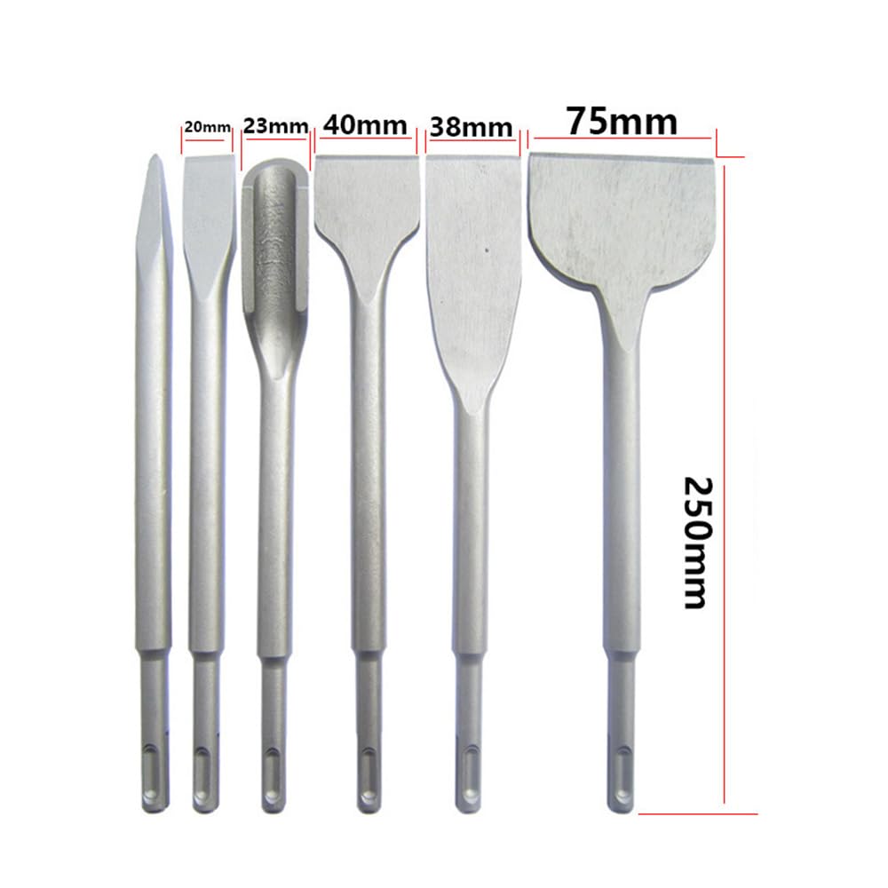 Juego de 6 cinceles SDS Plus de acero 40Cr para martillo rotativo para mampostería y hormigón, para azulejos, ranurado, raspado, cinceles de escala de punta plana